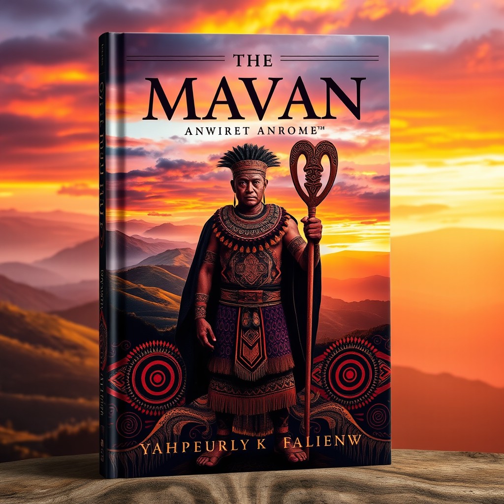 A vivid book cover design featuring traditional Maori motifs and patterns, including intricate designs inspired by Maori carving and weaving