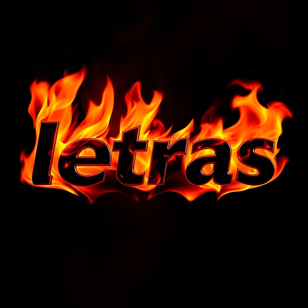 The word 'letras' artistically depicted in bold, dynamic lettering, surrounded by vibrant flames that dance and flicker around it, creating a high-energy atmosphere
