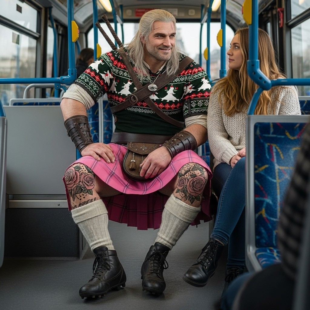 Geralt of Rivia reimagined as a beefy Scottish rugby player, embodying an alpha male vibe