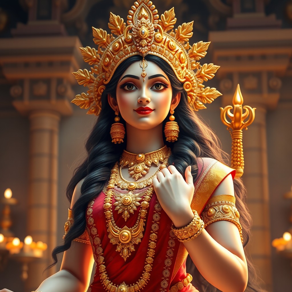 A stunning Hindu goddess depicted in a majestic pose, radiating beauty and divinity