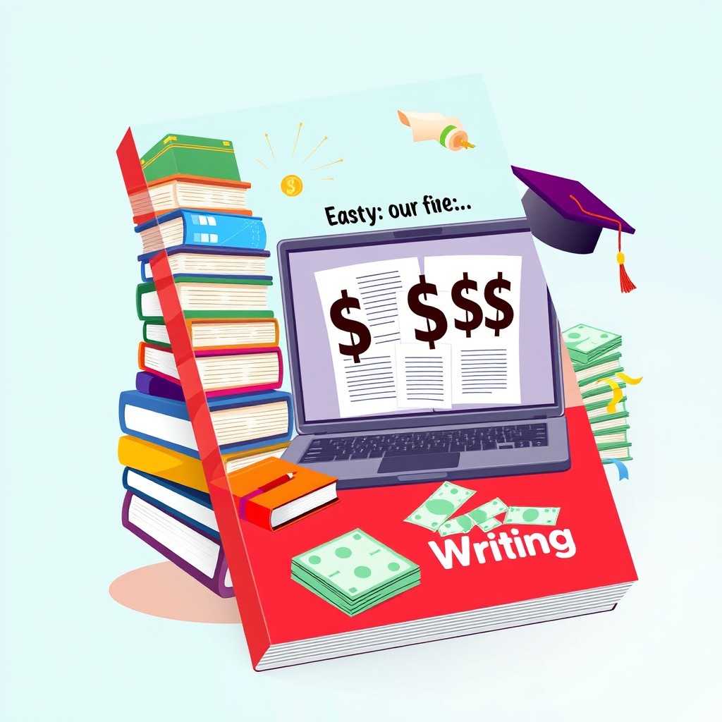 A visually appealing e-book cover illustrating the theme of earning money through academic writing