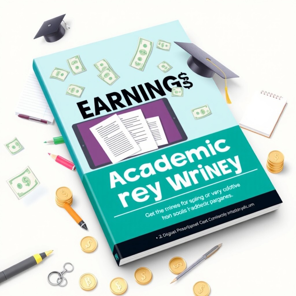 A visually striking e-book cover designed for a guide on earning money through academic writing