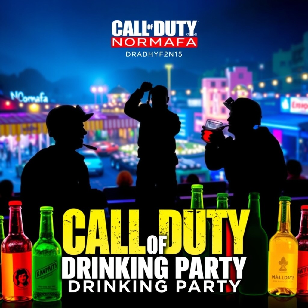 A dynamic Facebook event cover for a drinking party at Normafa, themed around Call of Duty