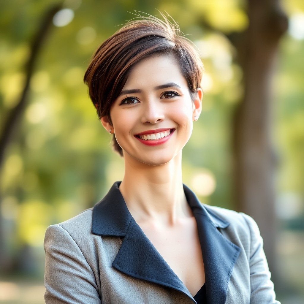 A portrait of a confident and stylish individual, dressed in a smart casual outfit
