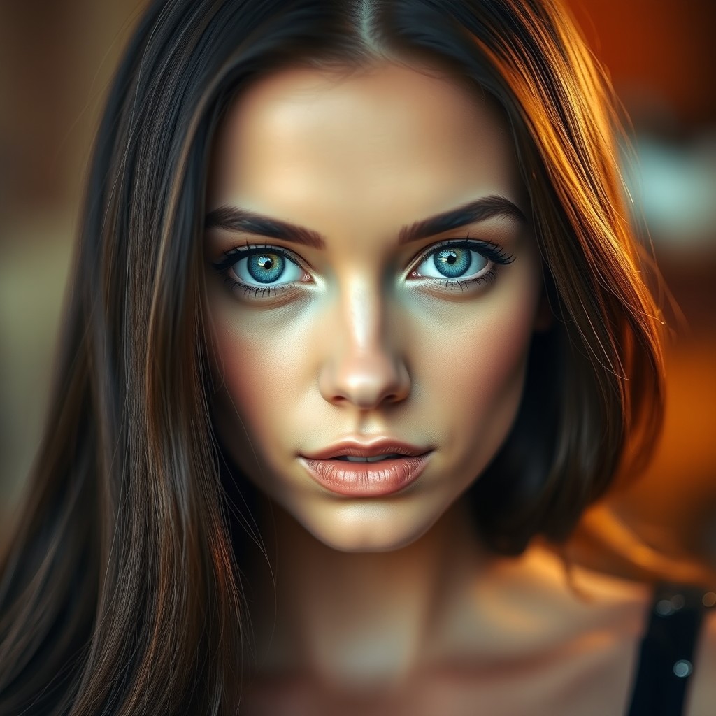 A close-up portrait of a beautiful woman with striking blue eyes that captivate the viewer