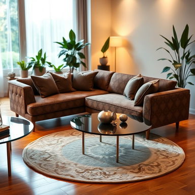 A cozy and inviting living room featuring a stylish sofa, adorned with plush cushions