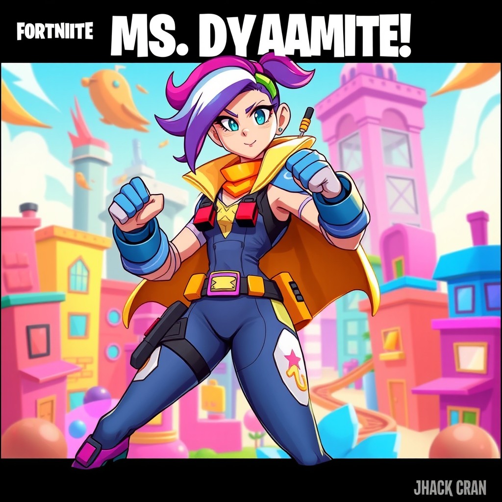 A dynamic character design of a female superhero named Ms