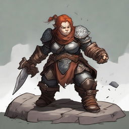 A heavily armored female dwarf with earthbending skills conjures a sturdy wall composed of rocks and wood, dramatically rising from the ground via her potent powers.