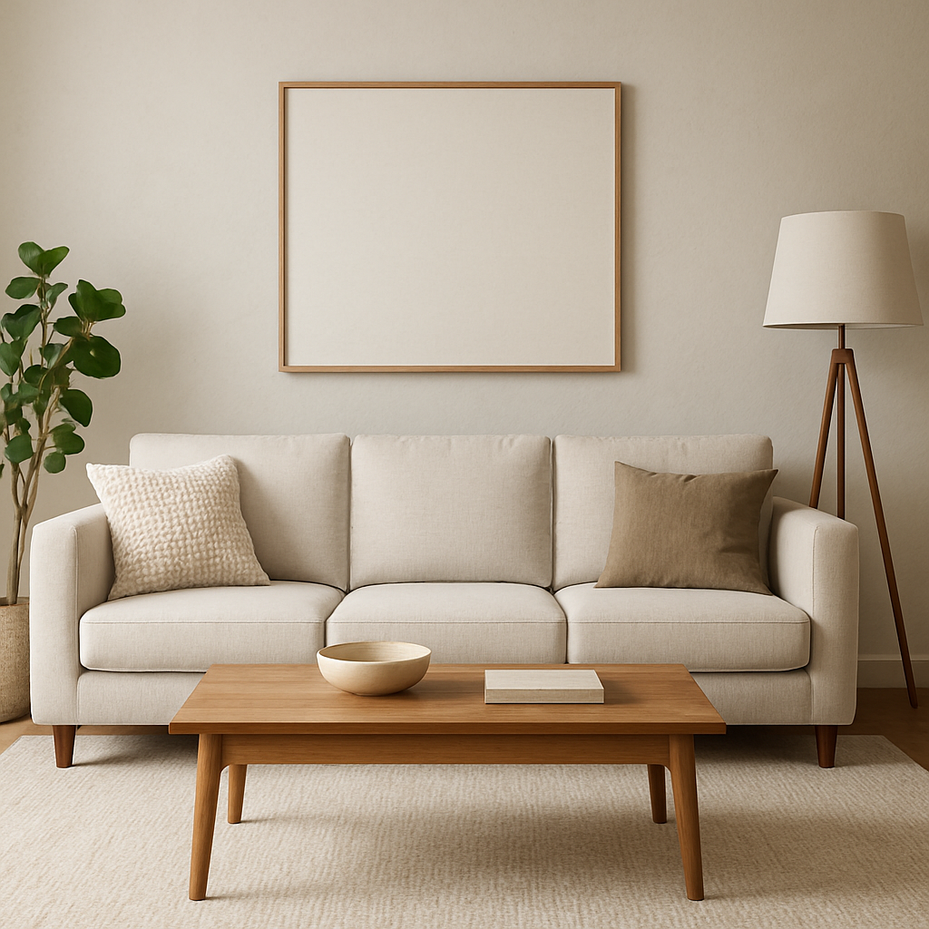 A cozy living room featuring a soft, inviting couch with plush cushions