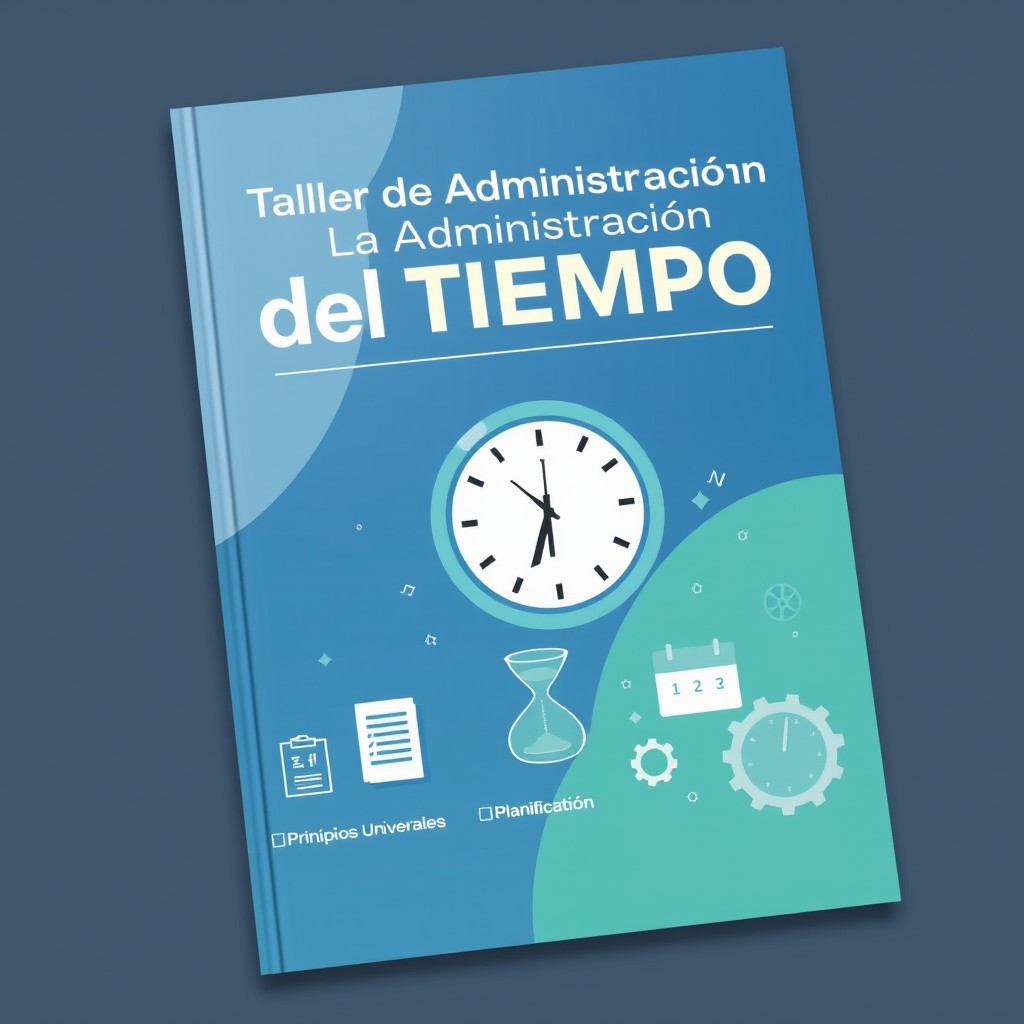 A visually appealing cover design for a manual titled 'Taller de Administración del Tiempo'
