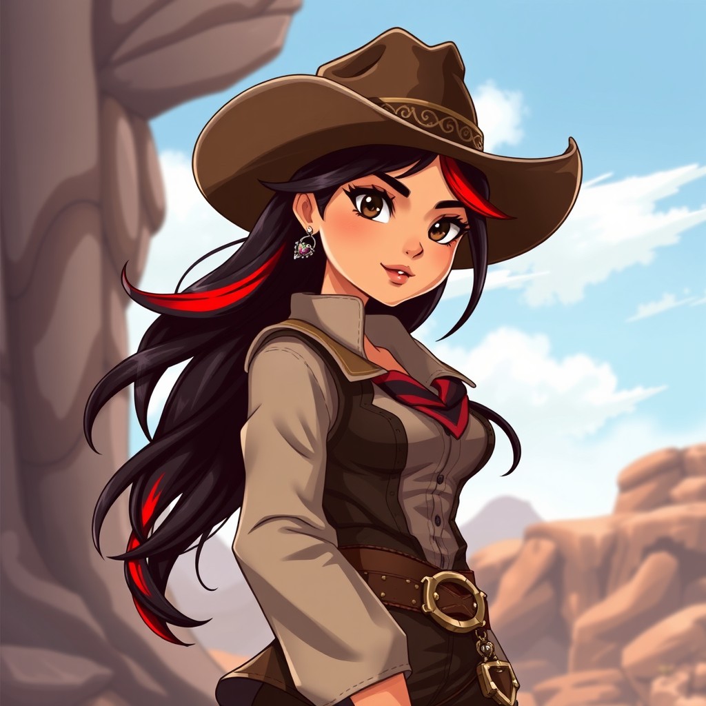 Create an engaging illustration of a charismatic Latina character in a vibrant RPG art style