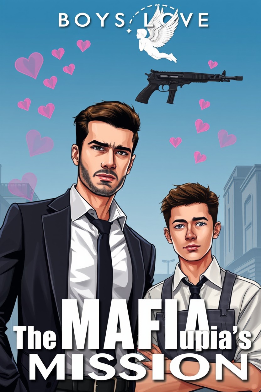 Una portada llamativa para un libro de Boys Love titulado 'The Mafia's Cupid's Mission'