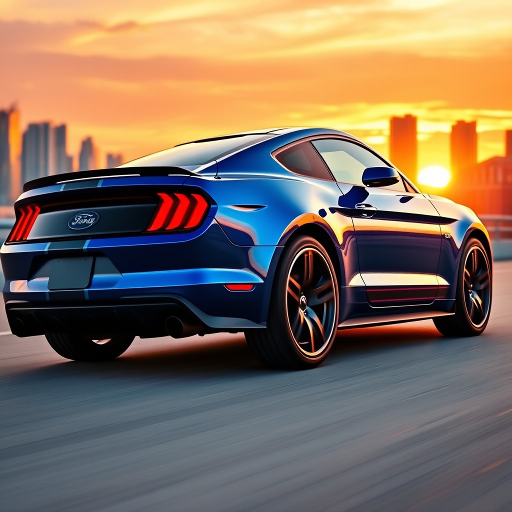 A stunning side view of a sleek 7th generation Ford Mustang, featuring a bold, aggressive design with sharp lines and a powerful stance