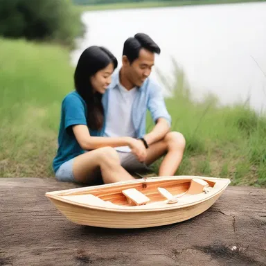 He surprised his partner with a handcrafted balsa wood mini boat during their romantic picnic.