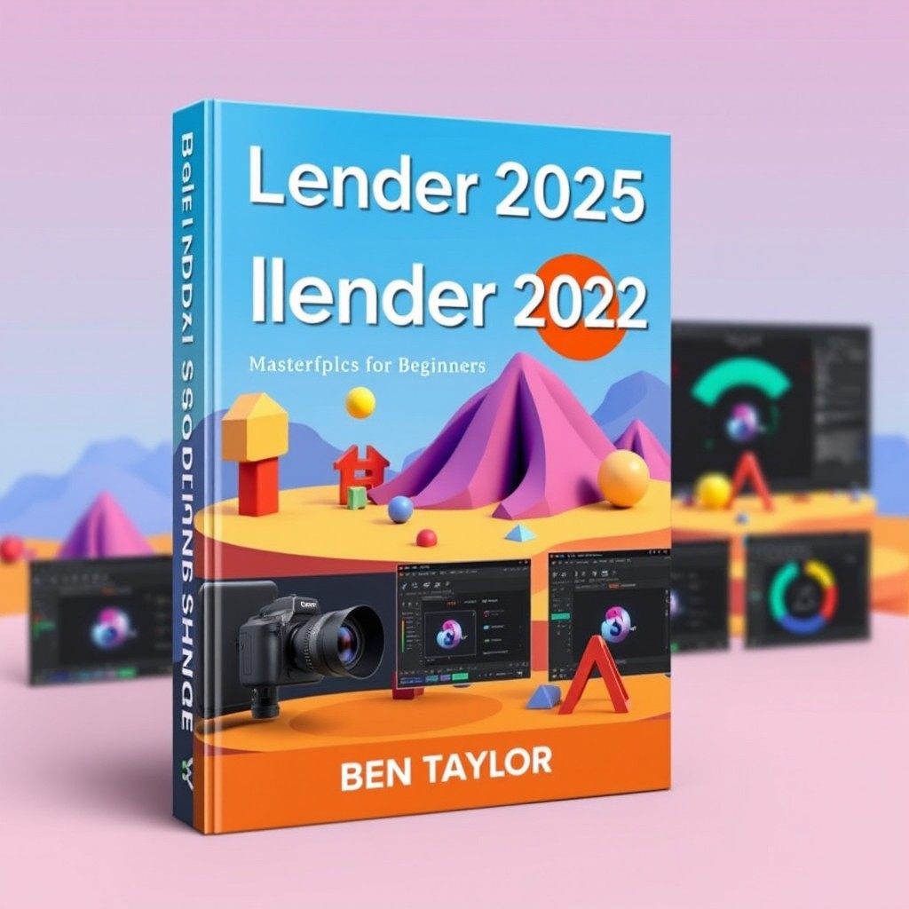 A visually engaging book cover for 'Blender 2025 Guide for Beginners' by Ben Taylor, showcasing the theme of mastering the basics of 3D creation