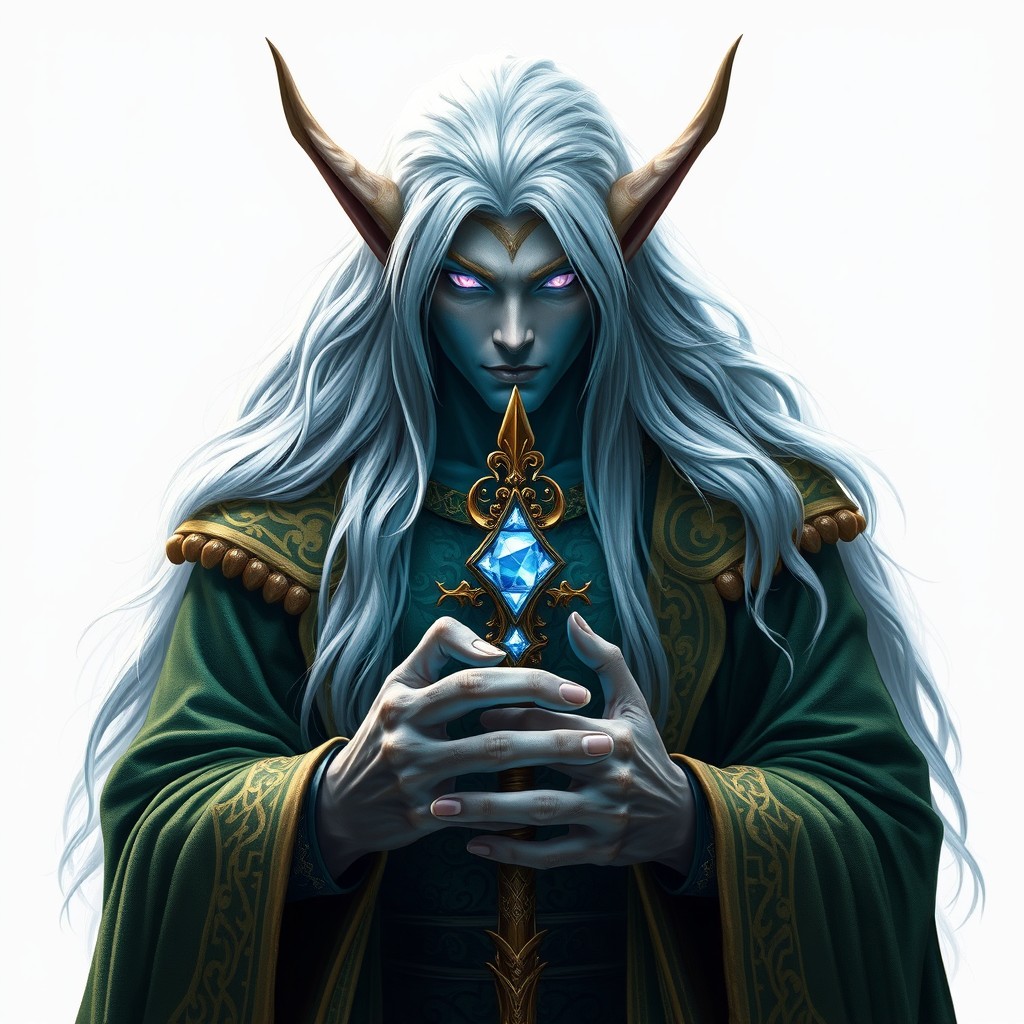 A powerful elf god shrouded in mystery, featuring long, silvery hair that cascades down their back