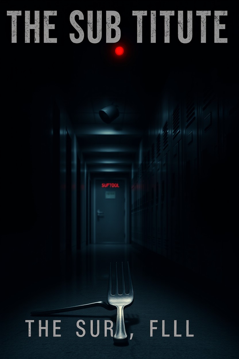 A dark, minimalist movie poster for a thriller short film titled ‘The Substitute’
