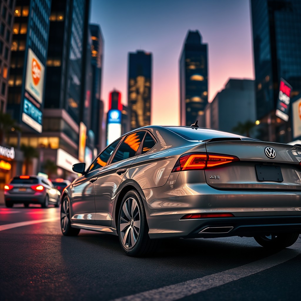 A sleek and modern Volkswagen Jetta A4, showcased in a dynamic urban setting