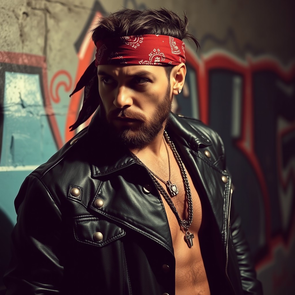 A striking west side profile picture of a gangsta, showcasing a confident pose with a swagger