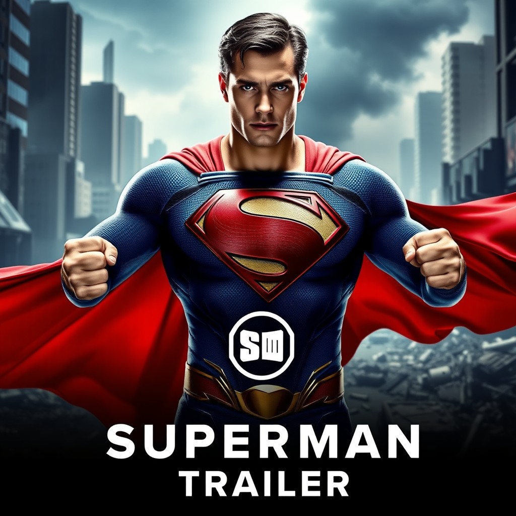 A muscular superhero in a striking blue and red suit featuring a bold 'S' emblem emblazoned on his chest, posed in a dynamic battle-ready stance with his fists tightly clenched