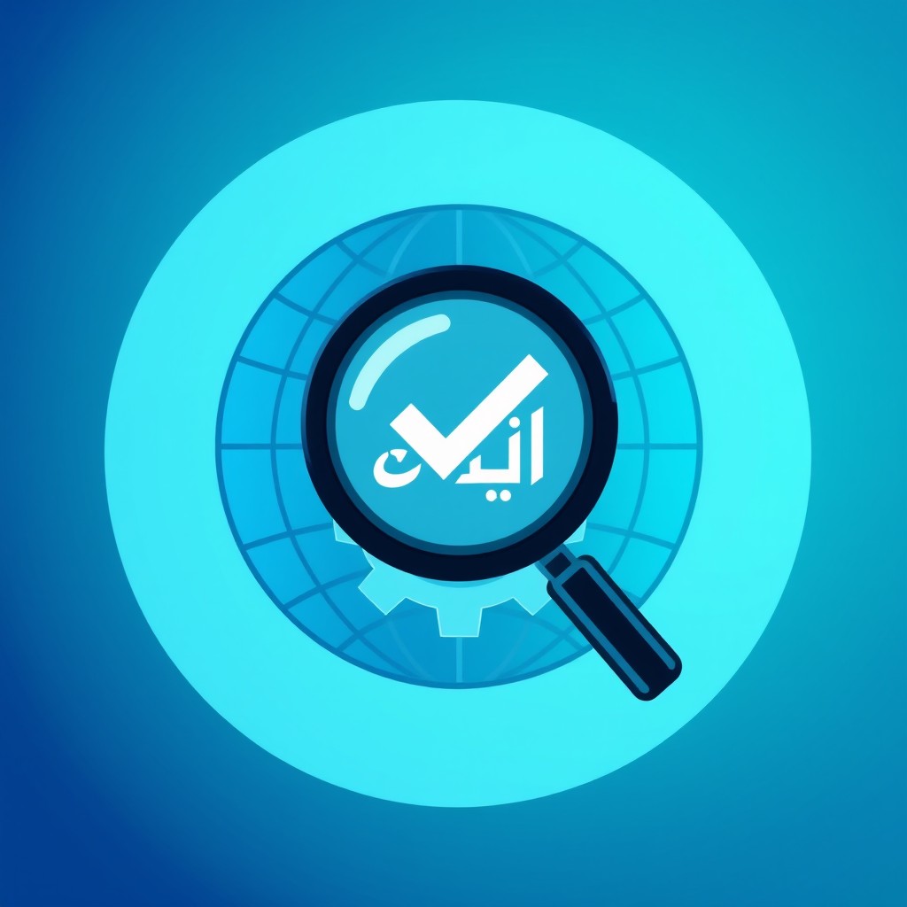 A modern flat vector style profile picture for a fact-checking news channel titled 'Tahhaqqaqna' (تحقّقنا)