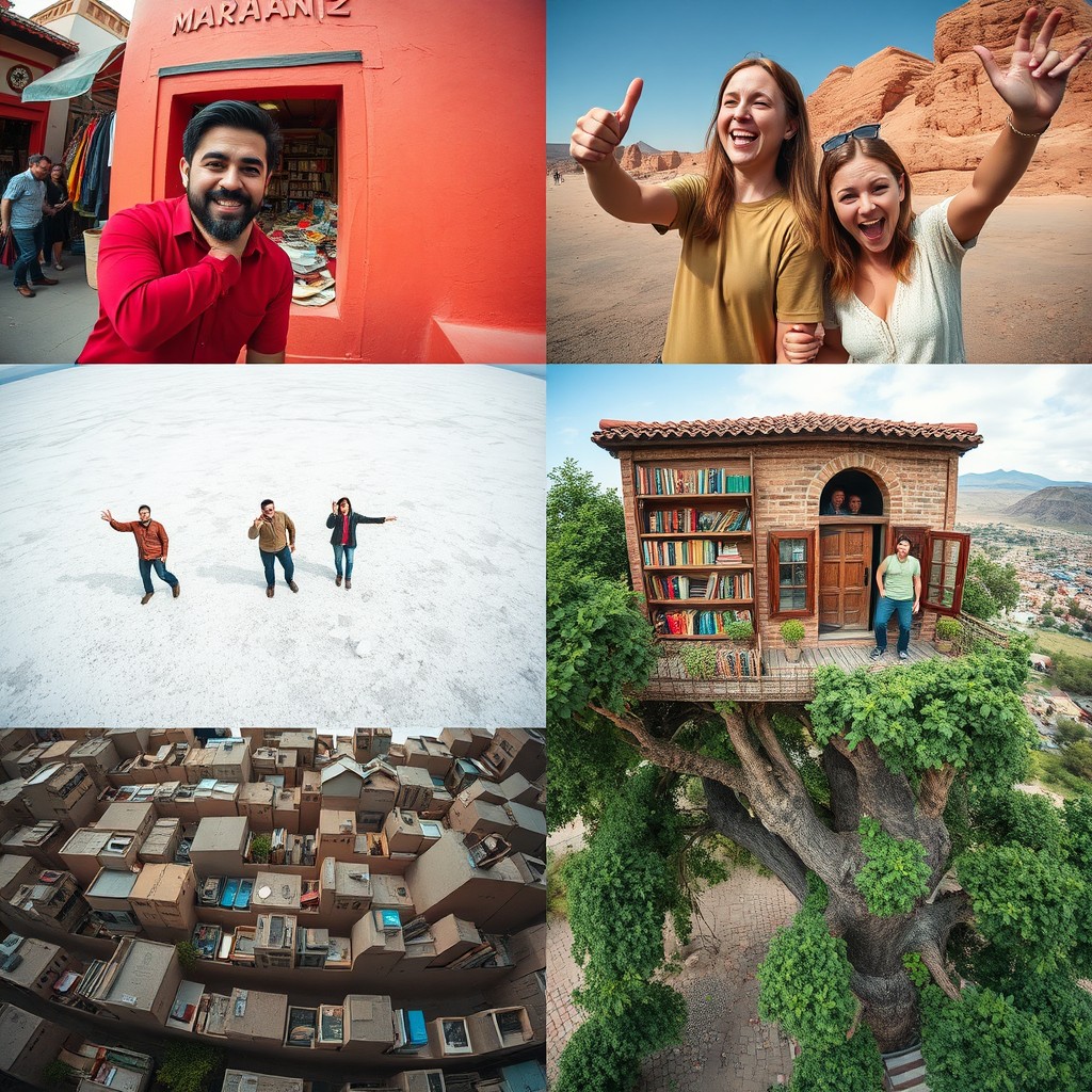 A series of fascinating and quirky photos featuring Mariusz, a 37-year-old man, and Karolina, a 23-year-old woman, captured in unusual and exotic locations