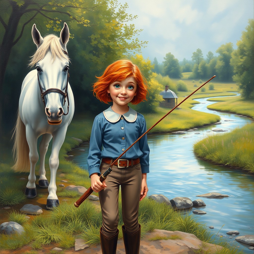 A stunning oil painting depicting a serene stable scene