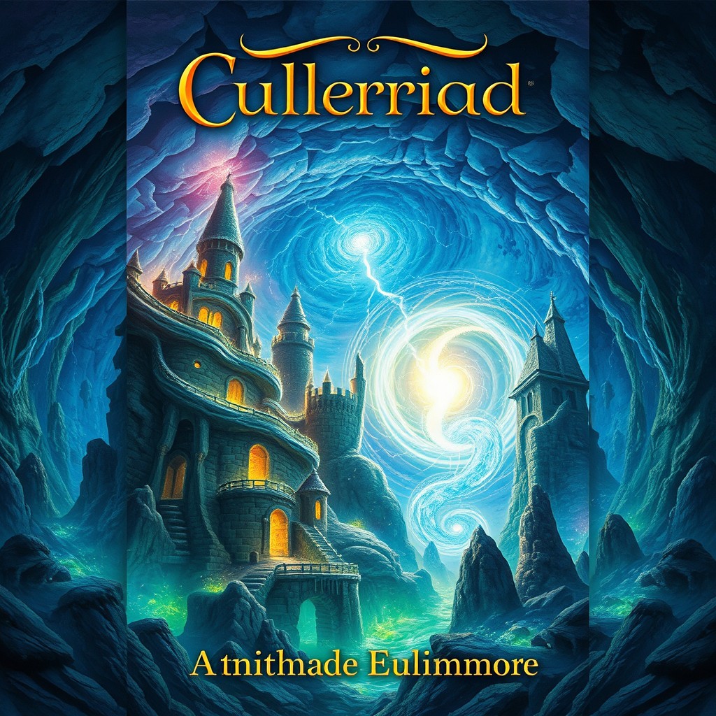 An epic fantasy book cover illustrating a subterranean world where humanity resides in spiral-shaped cities to protect themselves from intense atmospheric phenomena
