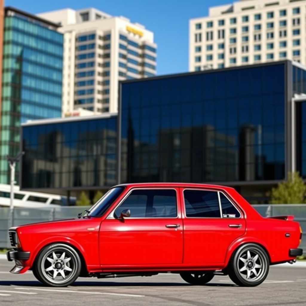 A Lada 2110 sedan modified with raised springs, featuring a sleek and sporty stance