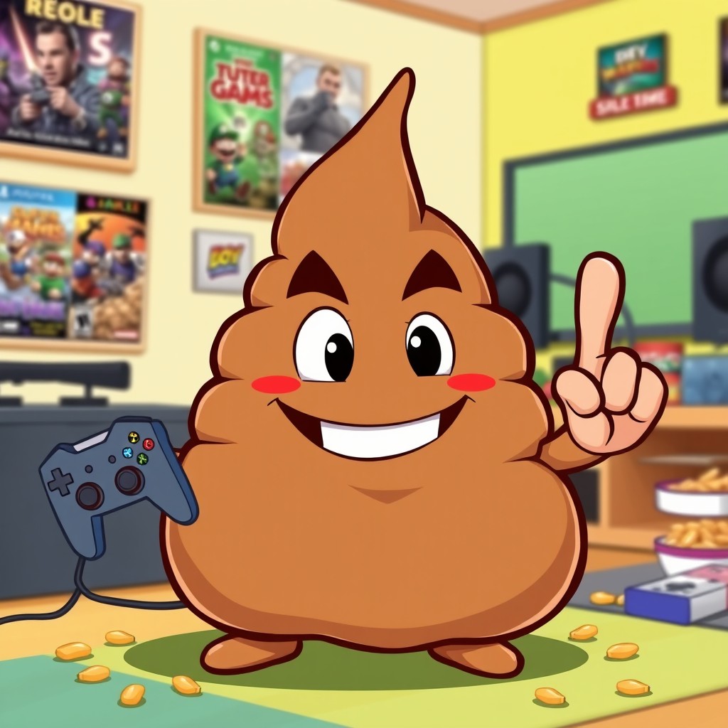 Playful Cartoon Poop Character: Gaming Fun with a Twist