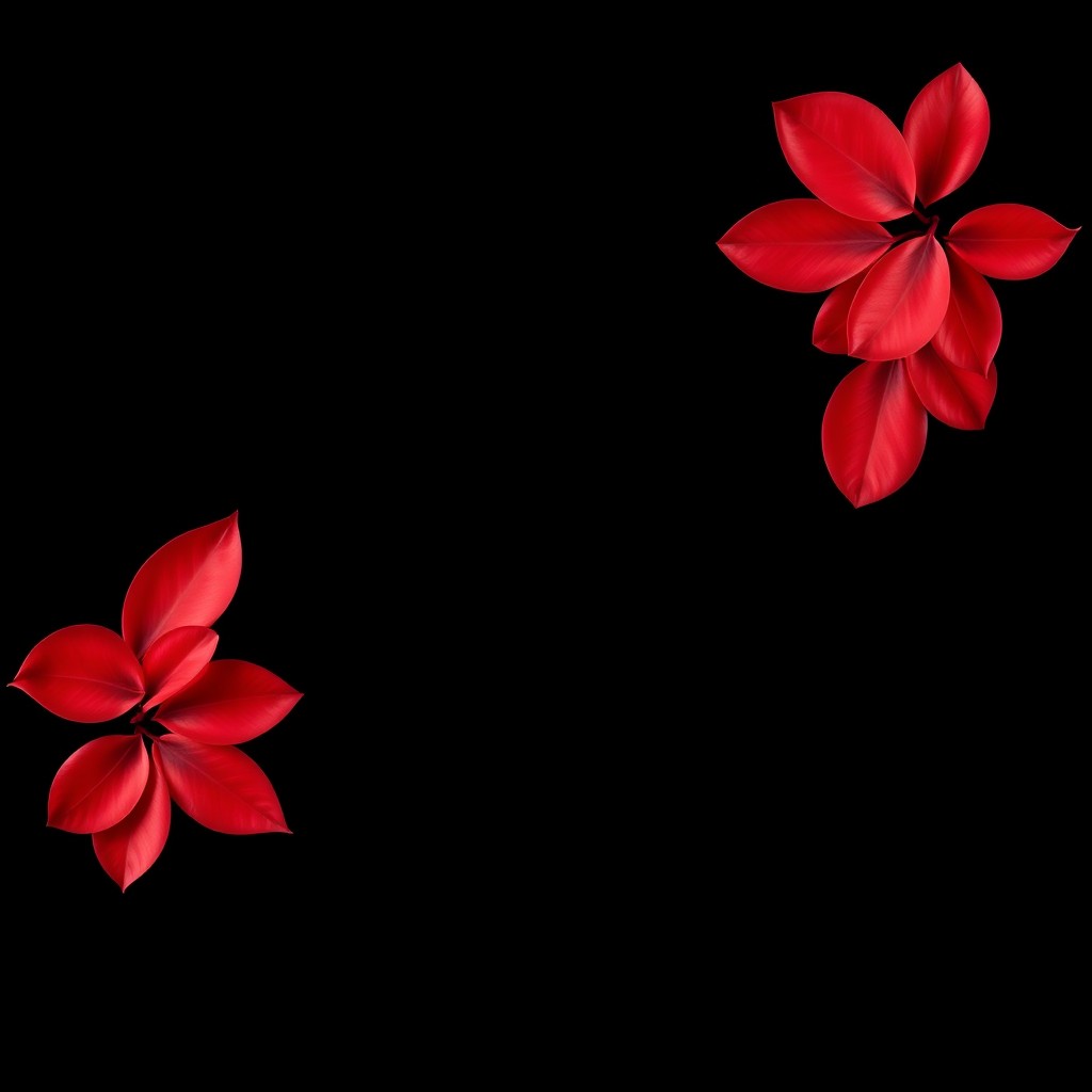 A black background adorned with vibrant red petals gracefully arranged on the sides, creating a striking contrast