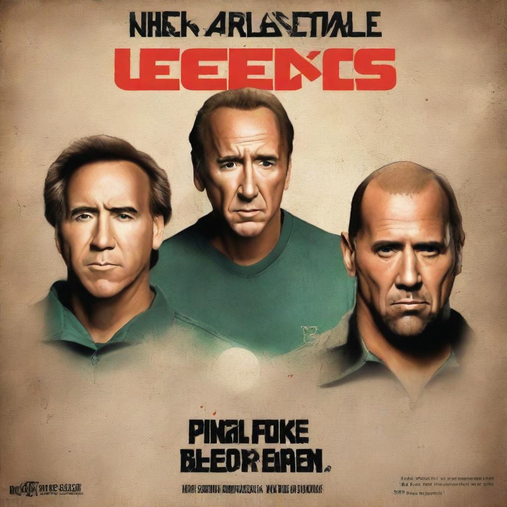 A cinematic movie poster featuring Nick Cage, The Rock, Arnold Schwarzenegger, and Jason Statham