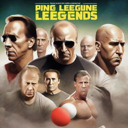 A cinematic movie poster featuring Nick Cage, The Rock, Arnold Schwarzenegger, and Jason Statham