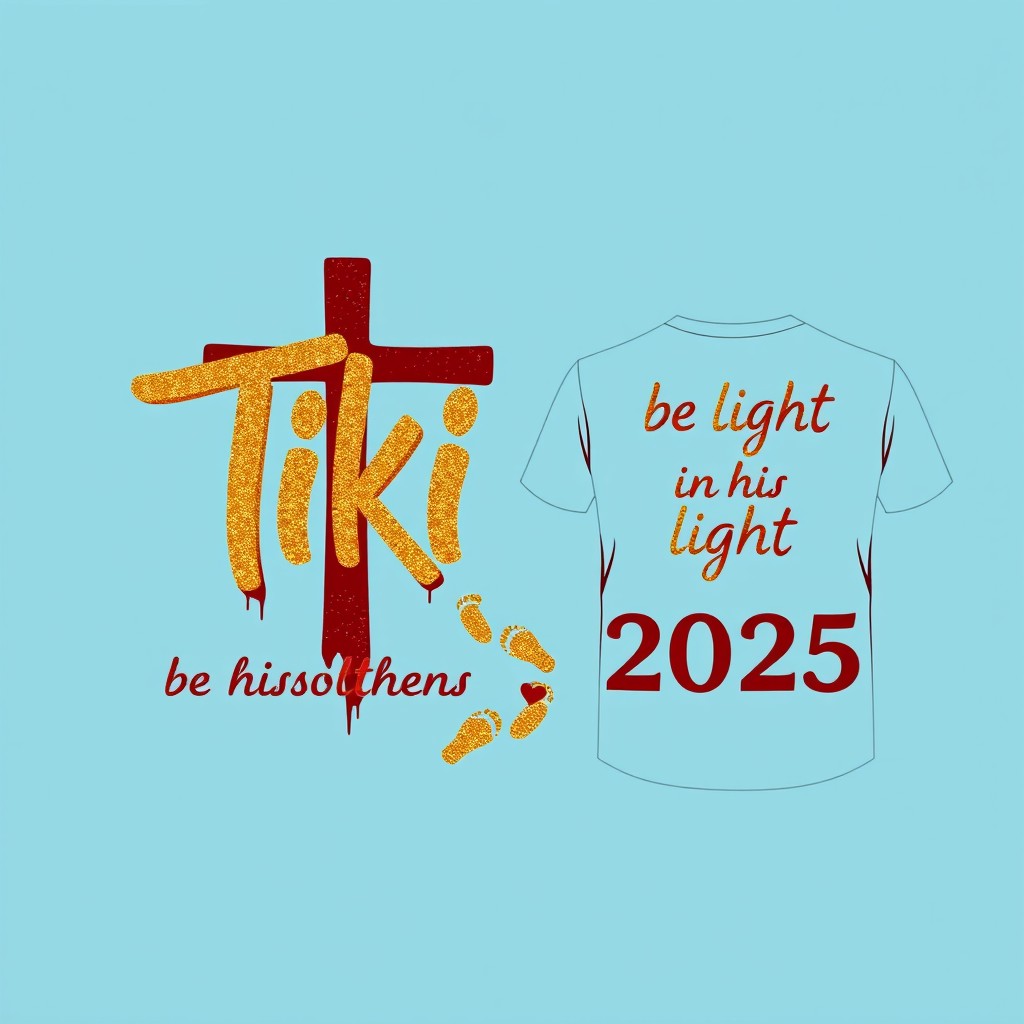 A logo design for t-shirts featuring the text 'be a light in his footsteps 2025'