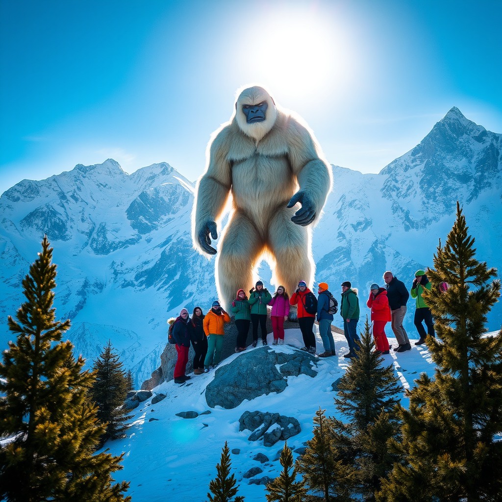 Epic Yeti Encounter in Majestic Mountain Landscape