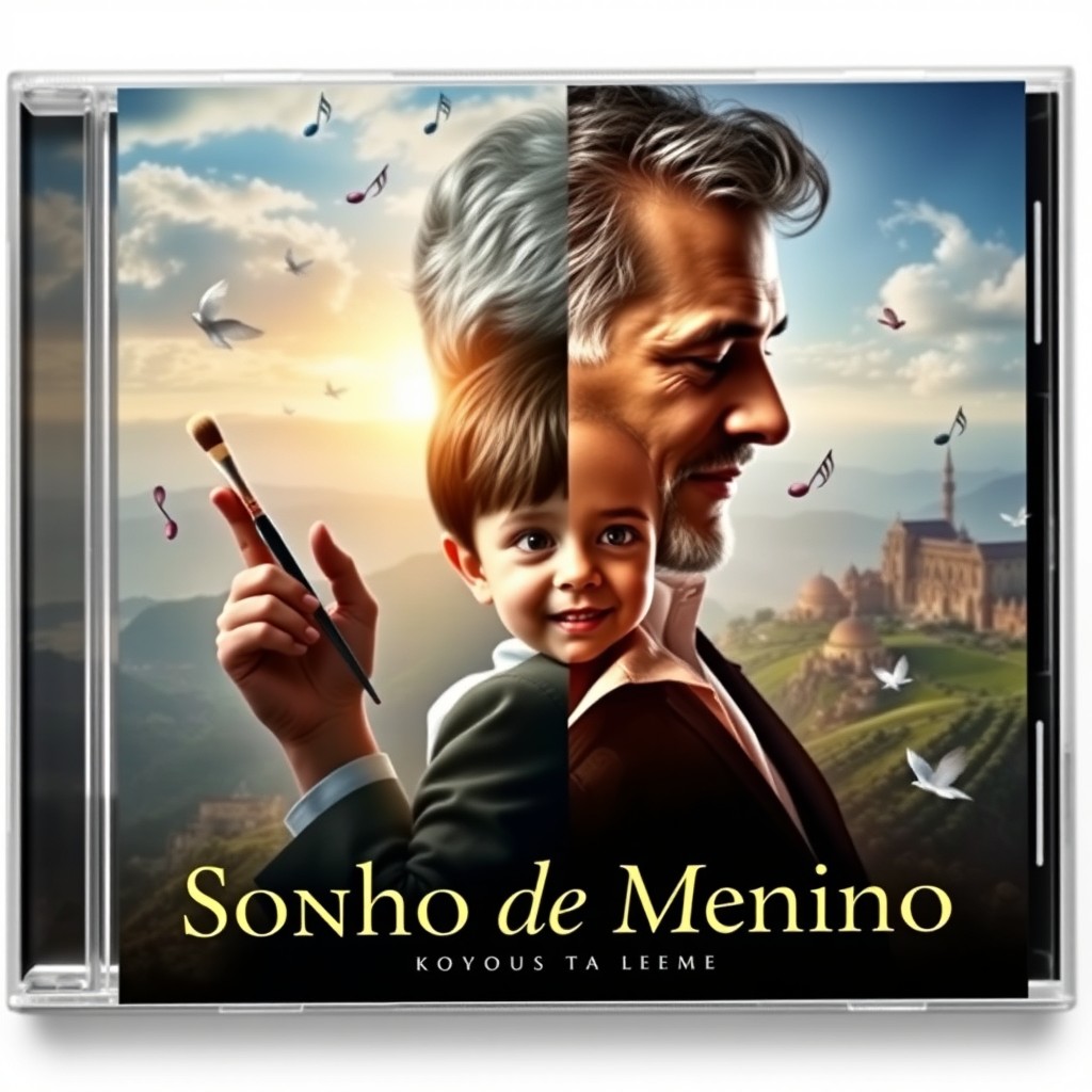 A visually stunning CD cover for an album titled 'Sonho de Menino', meaning 'Boy's Dream'