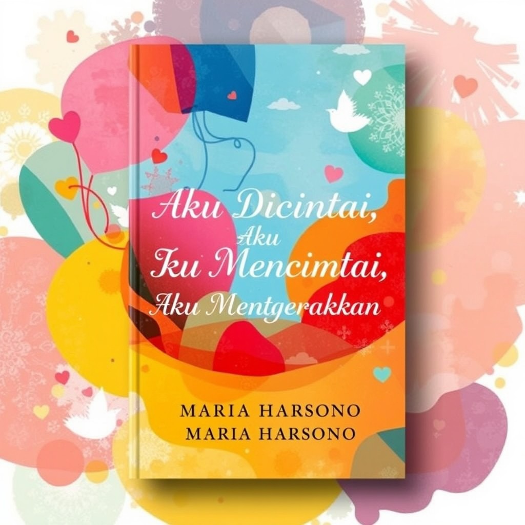 A visually captivating book cover design for 'Aku Dicintai, Aku Mencintai, Aku Menggerakkan', featuring vibrant colors and abstract illustrations that reflect themes of love, companionship, and spiritual journey
