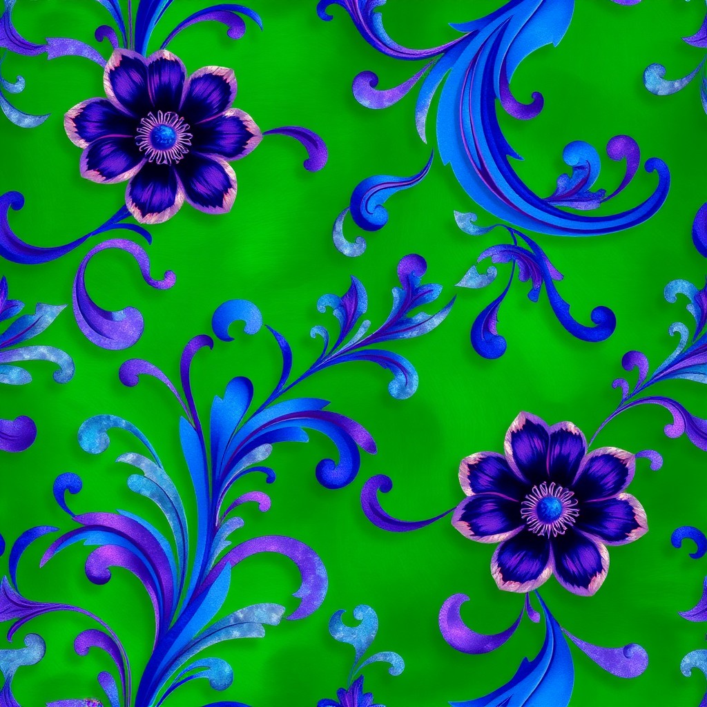 A stunning wallpaper design that beautifully incorporates rich shades of emerald green, royal blue, and deep purple