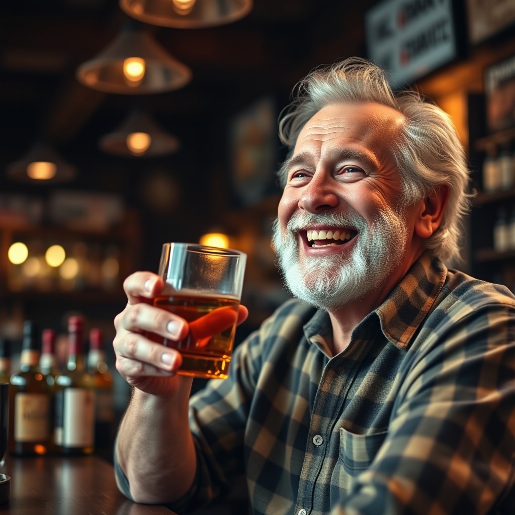 A cheerful old man with gray hair, embodying a jovial spirit