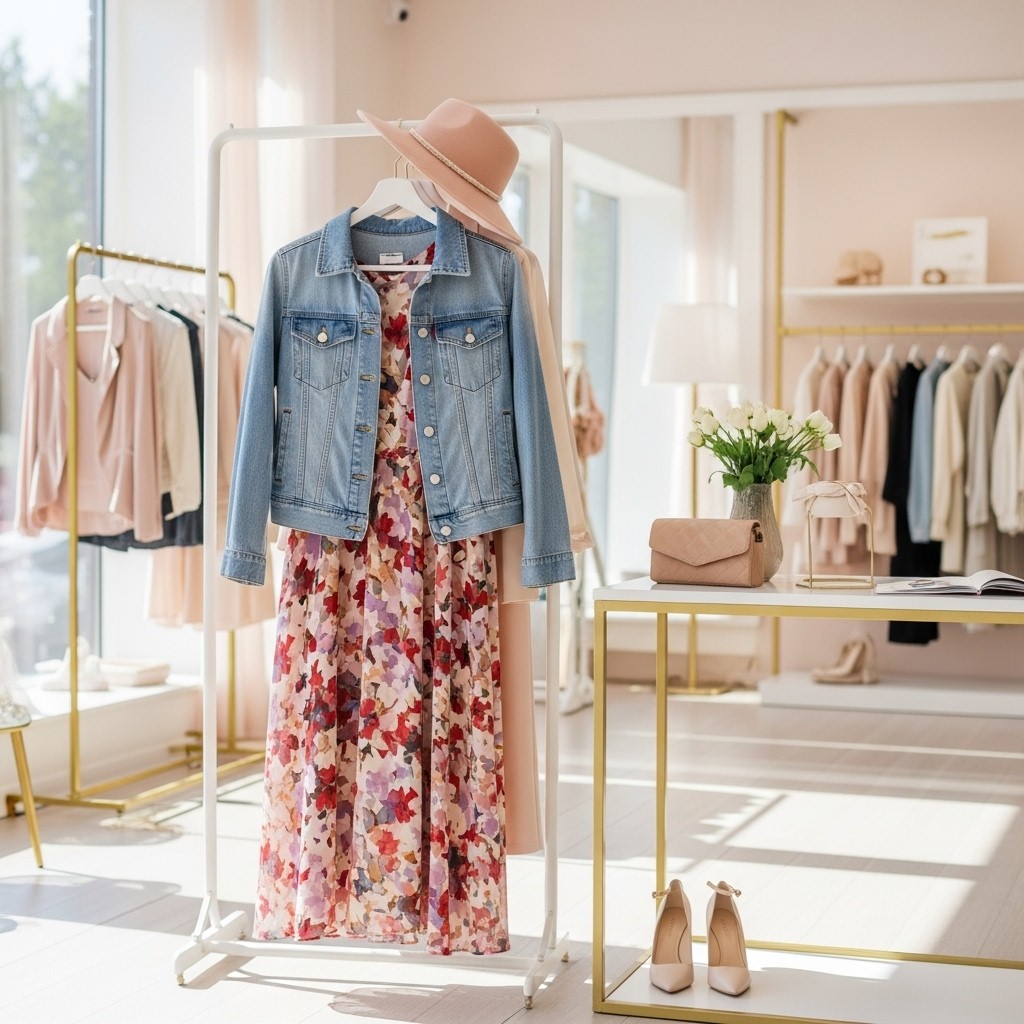 A stylish display of women's clothing hanging on a rack in a chic boutique