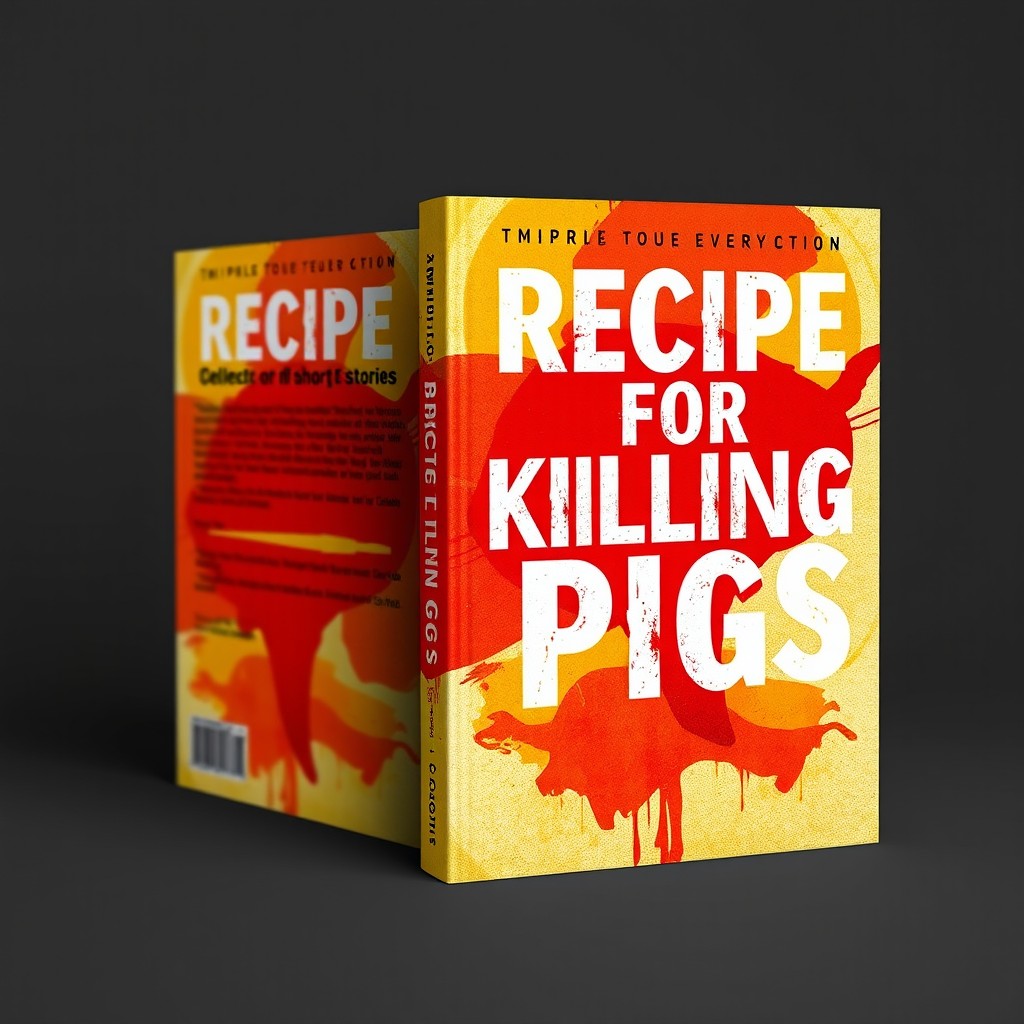 A captivating book cover and dust jacket design for a collection of short stories titled "Recipe for Killing Pigs"