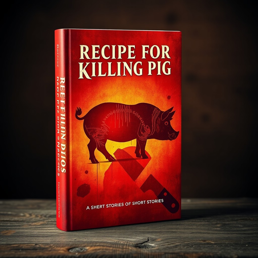 A captivating book cover and dust jacket design for a collection of short stories titled "Recipe for Killing Pigs