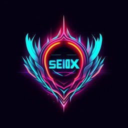 A visually appealing and modern logo for a gaming YouTube channel named SynoX. Feature sleek lines and shapes with a neon color palette, making sure the design looks cool and dynamic.