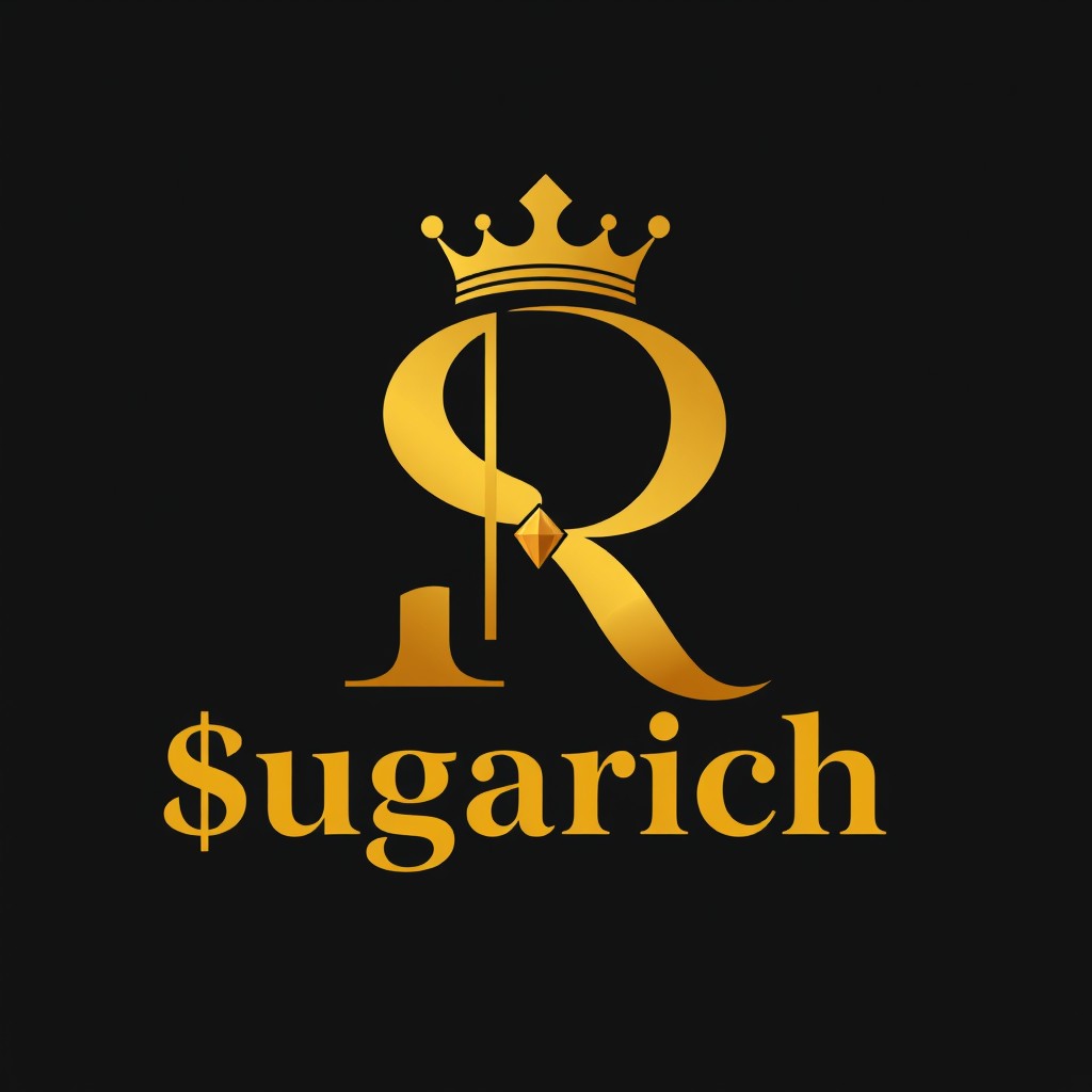 A stylish logo design for the brand '$ugarich', integrating the dollar sign ($) creatively with the letter 'R
