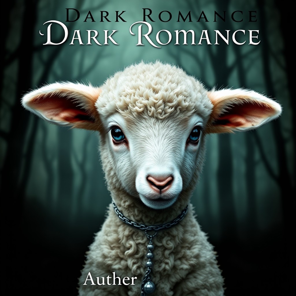 A captivating dark romance book cover featuring a lamb with soft, fluffy wool wearing a delicate rosary necklace