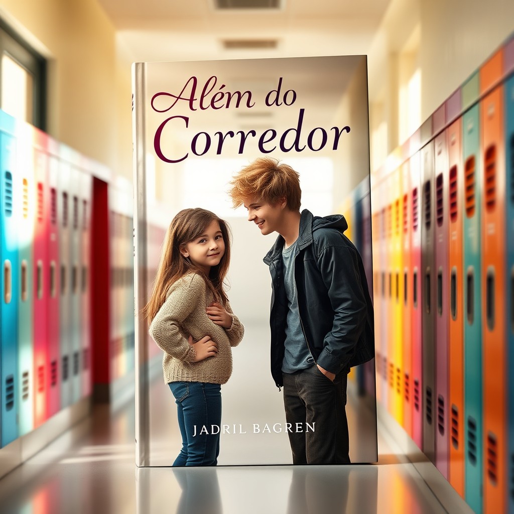 A captivating book cover for a teenage romance titled "Além do Corredor"