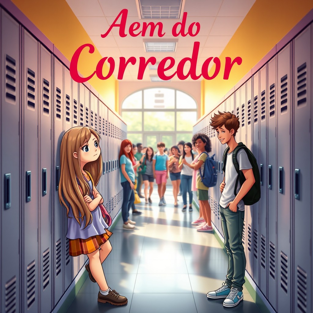 A captivating book cover design for a teenage romance titled 'Além do Corredor'