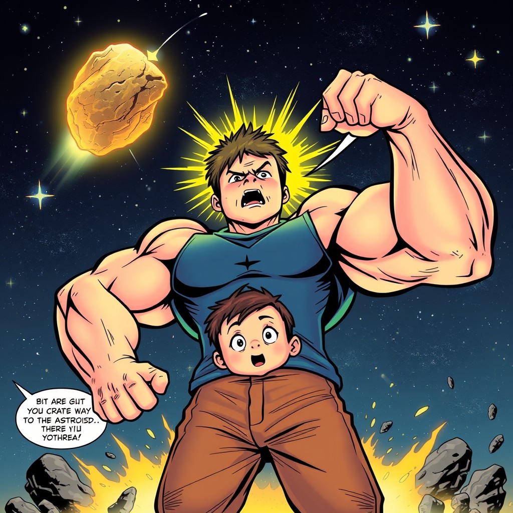 A comic book story featuring a young boy who comes into contact with a glowing asteroid