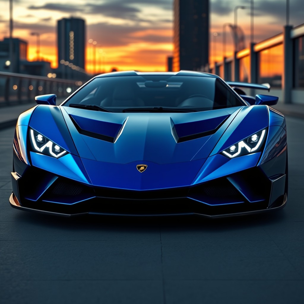 A realistic yet entirely invented Lamborghini supercar, featuring an innovative and futuristic design with bold curves and sharp angles