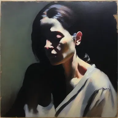 The painting captures the artist's emotions, depicting a woman slowly regressing into darkness.